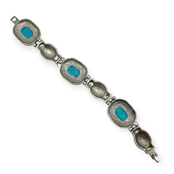 Vintage Balinese Bracelet Turquoise Blue Silver Square Shape Precious Howlite - Picture 12 of 13